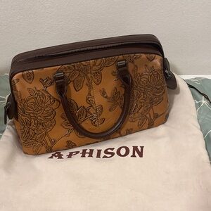 Aphison Brown Floral Embossed Handbag